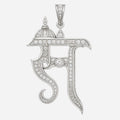 RedButan Devanagari “सा” pendant with pavé-set diamonds, round center diamond bezel, and ornate white-metal detailing, studio white