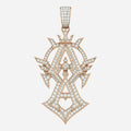 Redbutan High-jewelry A pendant with pavé diamonds in rose gold, layered openwork silhouette, and round center diamond on white