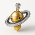 Cosmos Aurobit pendant in 18K gold with pavé diamonds and blue precious gemstones, high jewel designed by Redbutan.