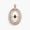 Redbutan “0” numeral pendant in rose gold with pavé diamonds, channel-set baguette halo, and floating black pear diamond; made-to-order high jewelry.
