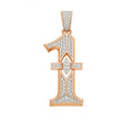 Redbutan “1” numeral pendant in rose gold with pavé diamonds, marquise-cut center diamond and baguette crossbar; numbered, made-to-order high jewelry.
