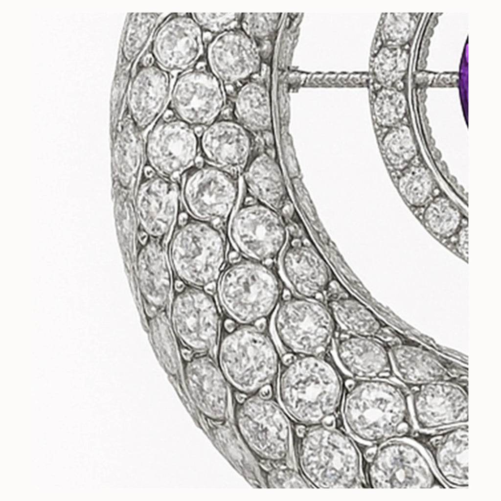 RedButan high jewel serpent pendant macro detail with pavé diamond scales and textured white-metal setting, studio white