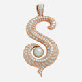 Redbutan-S-initial pendant in rose gold with pavé diamonds and opal cabochon center.