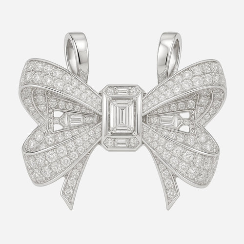 Redbutan White-gold bow pendant with pavé diamonds and emerald-cut diamond center.