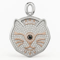 Redbutan Cat-face talisman pendant with pavé diamonds, rose-gold whiskers, and black gem eye.