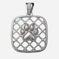 Redbutan luxury square lattice paw pendant in white-gold tone with diamond grid and accent stone.
