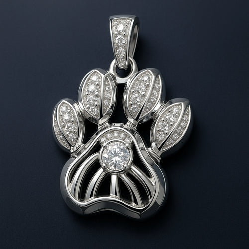 Redbutan Openwork paw-print pendant in white-gold tone with central round diamond.